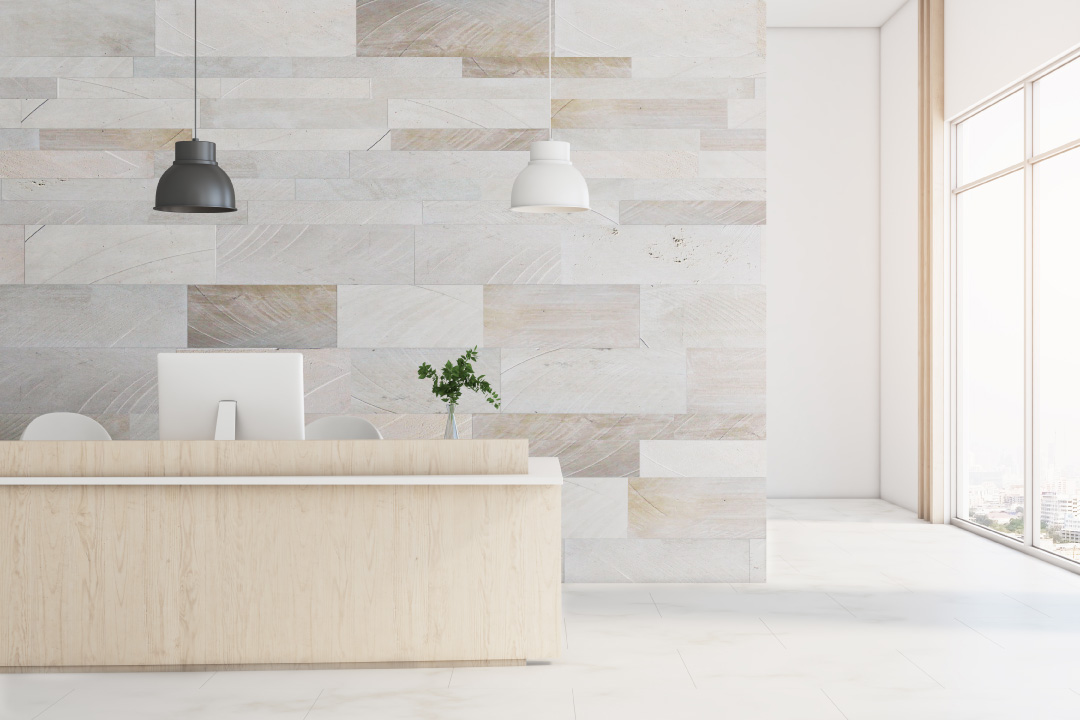 Modern med spa reception area with a clean, upscale design and natural lighting.