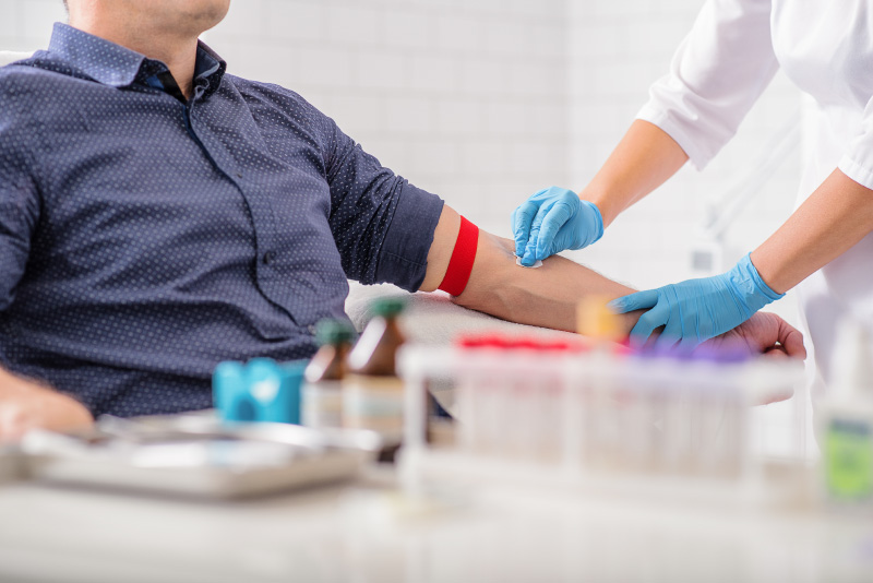 Routine lab work for hormone therapy at a men’s health and wellness clinic.